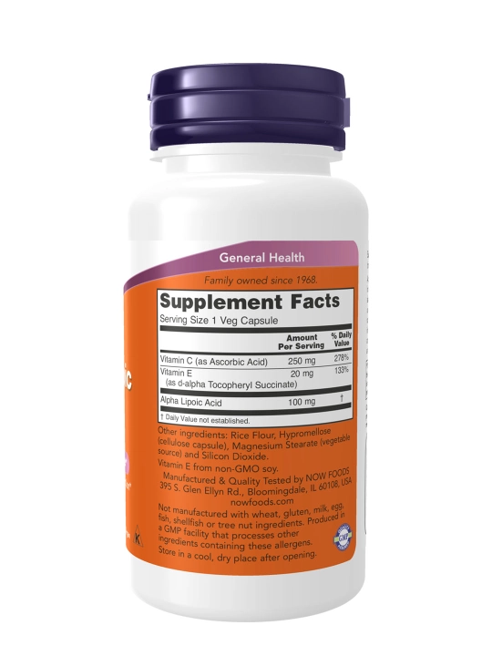 NOW Foods, Alfa lipolik kislota, 100 mg, 60 ta kapsula