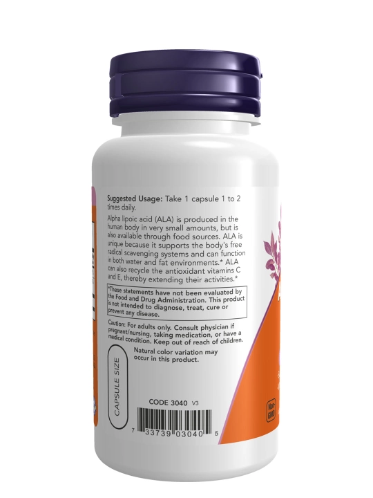 NOW Foods, Alfa lipolik kislota, 100 mg, 60 ta kapsula