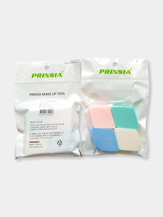 Спонжи для макияжа Prinsia ромбики, для тонального крема и пудры, 4 штуки, Корея