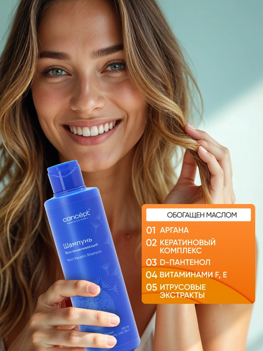 Шампунь для восстановления волос CONCEPT Keratin Shampoo, 300/1000мл, укрепление, кератин