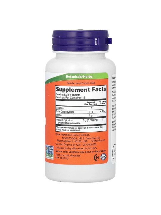 NOW Foods, Organik Spirulina, 500 mg, 100 tabletkalar