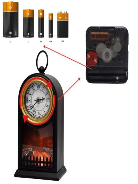Soatli dekorativ kamin, tarmoq, batareyalar va USB orqali ishlaydi