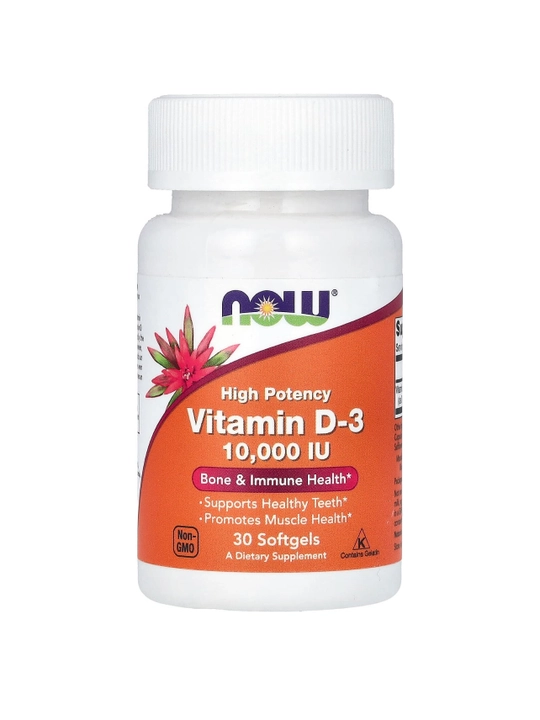 NOW Foods, D3 vitamini, yuqori quvvat, 10 000 IU, 30 kapsulalar