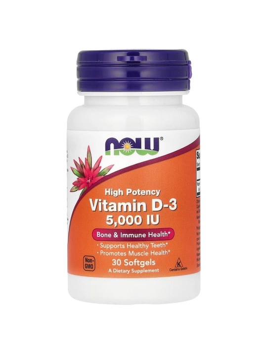 NOW Foods, D3 vitamini, yuqori quvvat, 5 000 IU, 30 kapsulalar