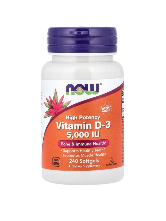 NOW Foods, D3 vitamini, yuqori quvvat, 5 000 IU, 240 kapsulalar