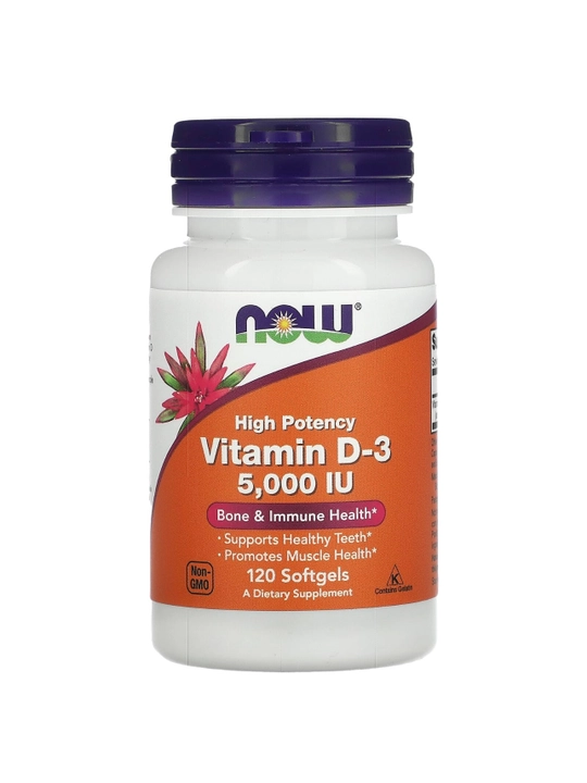 NOW Foods, D3 vitamini, yuqori quvvat, 5 000 IU, 120 kapsulalar