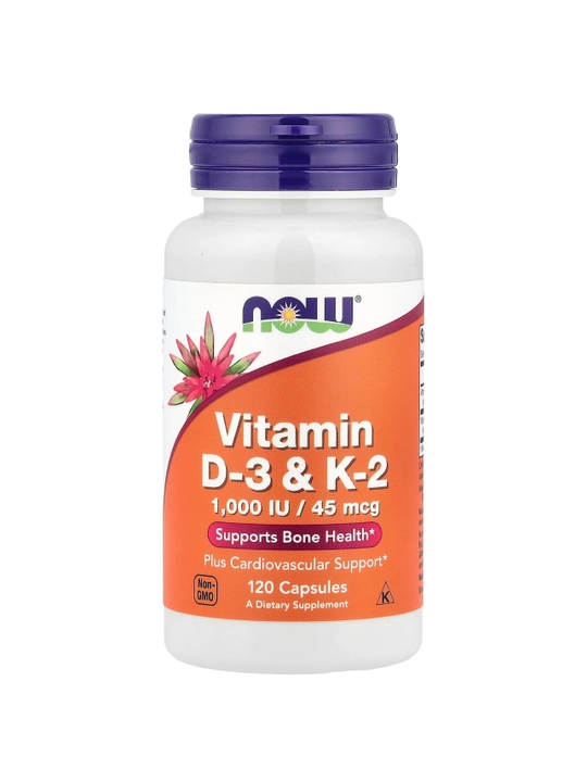 NOW Foods, Витамины D3 и K2, 120 растительных капсул