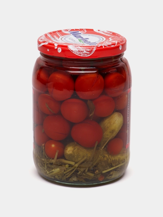 Marinadlangan pomidorlar, bodringlar, standart, 720 ml