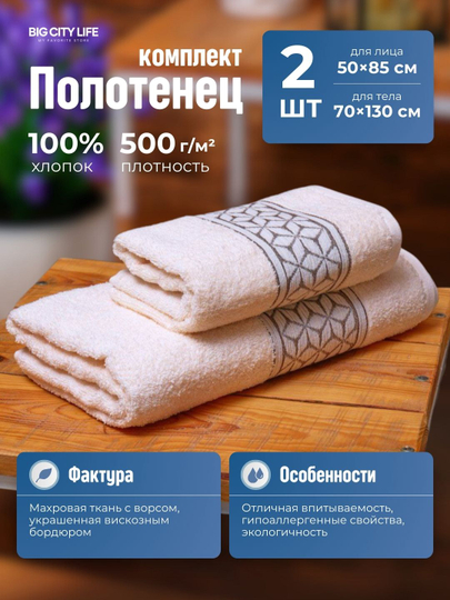 Полотенце махровое банное лицевое, набор для ванной сауны пляжа 100% хлопок, Big City Life - 