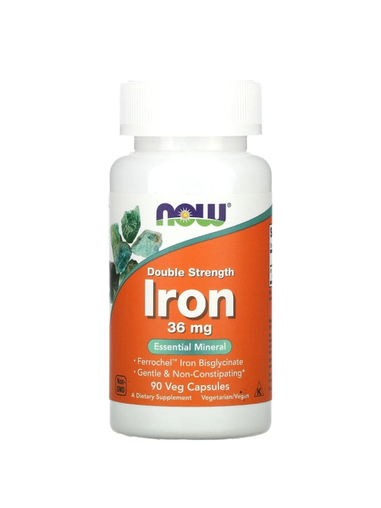 NOW Foods, Temir, ikki barobar kuch, 36 mg 90 kapsulalar