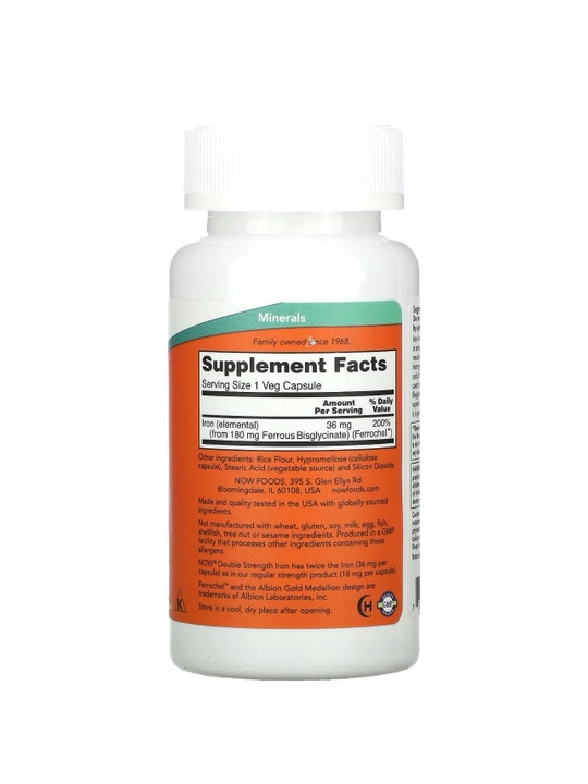 NOW Foods, Temir, ikki barobar kuch, 36 mg 90 kapsulalar