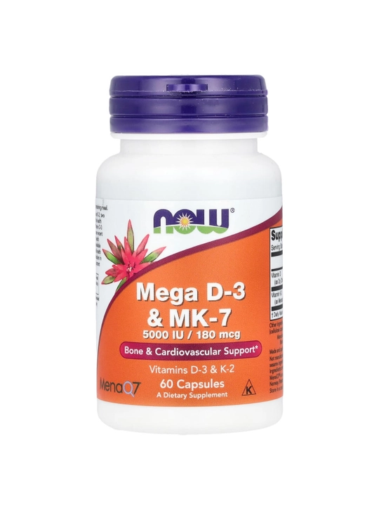NOW Foods, Мега D3 и MK-7, 5000 МЕ / 180 мкг, 60 капсул