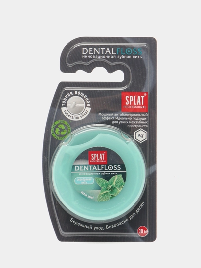 Tish ipi Splat Professional Dental Floss, kumush tolali yalpiz, 30 metr - 
