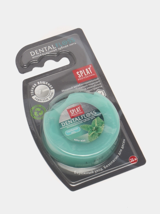 Tish ipi Splat Professional Dental Floss, kumush tolali yalpiz, 30 metr