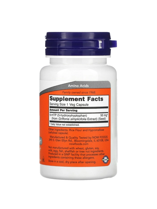 NOW Foods, 5-Гидрокситриптофан (5-HTP), 50 мг, 30 растительных капсул