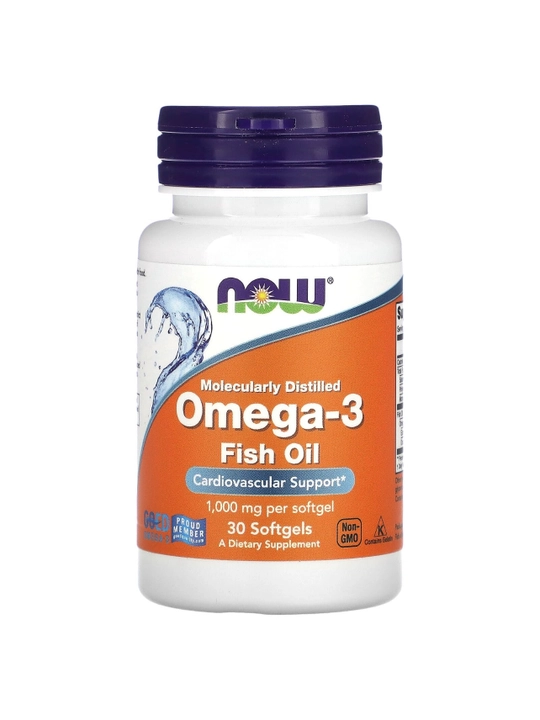 NOW Foods, Omega-3 baliq yog'i, 1000 mg, 30 kapsulalar