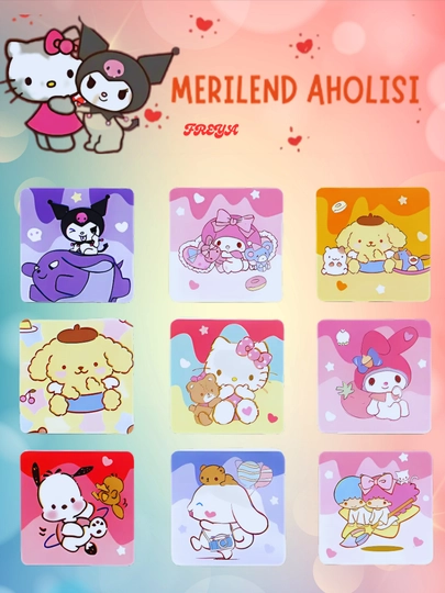 Наклейки Kuromi Sanrio, набор из 9 предметов и рулонные наклейки - 