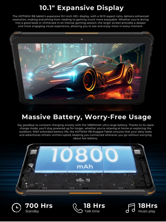 Планшет с симкартой HOTWAV R8 4/128 ГБ,10800 мАч, Android 14, 10.1", противоударный корпус