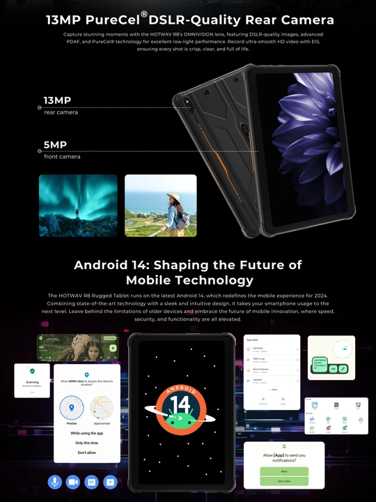 Планшет с симкартой HOTWAV R8 4/128 ГБ,10800 мАч, Android 14, 10.1", противоударный корпус
