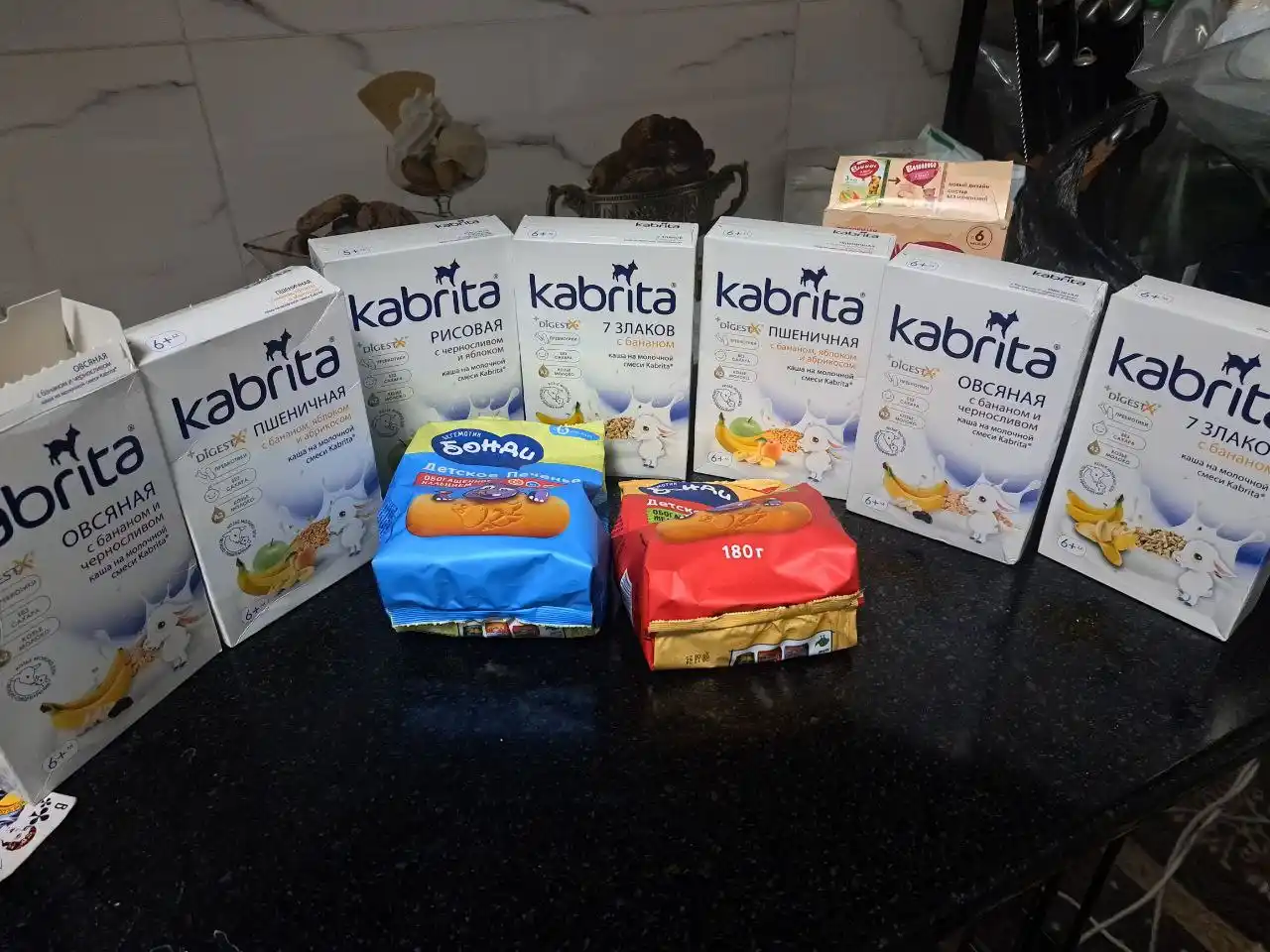 Bolalar bo'tqasi Kabrita, 7 donli echki sutidagi banan bilan 6 oydan, 180 gr