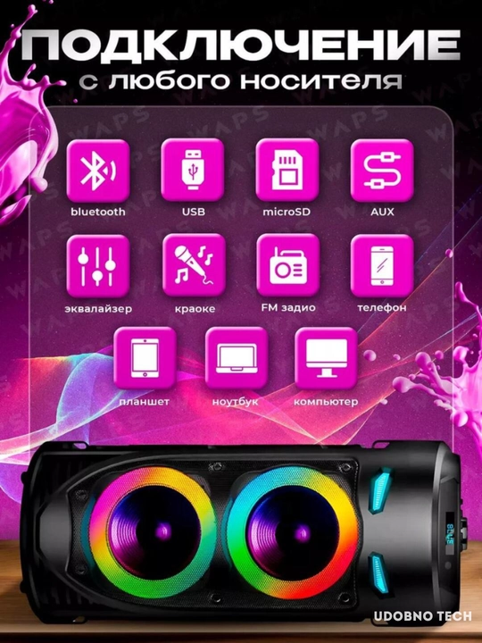 Kolonka karaoke simsiz portativ ZQS Bluetooth bilan, mikrofon va RGB yoritgich bilan