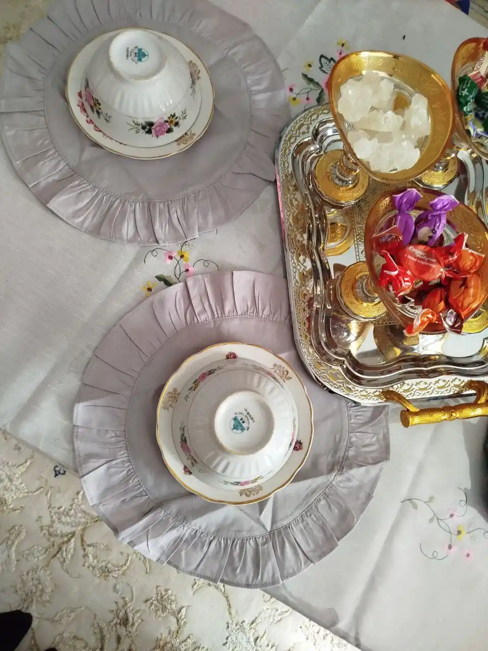 Servis salfetkalari, 2 dona, 100% paxta, likopcha ostiga mo‘ljallangan matoli tagliklar