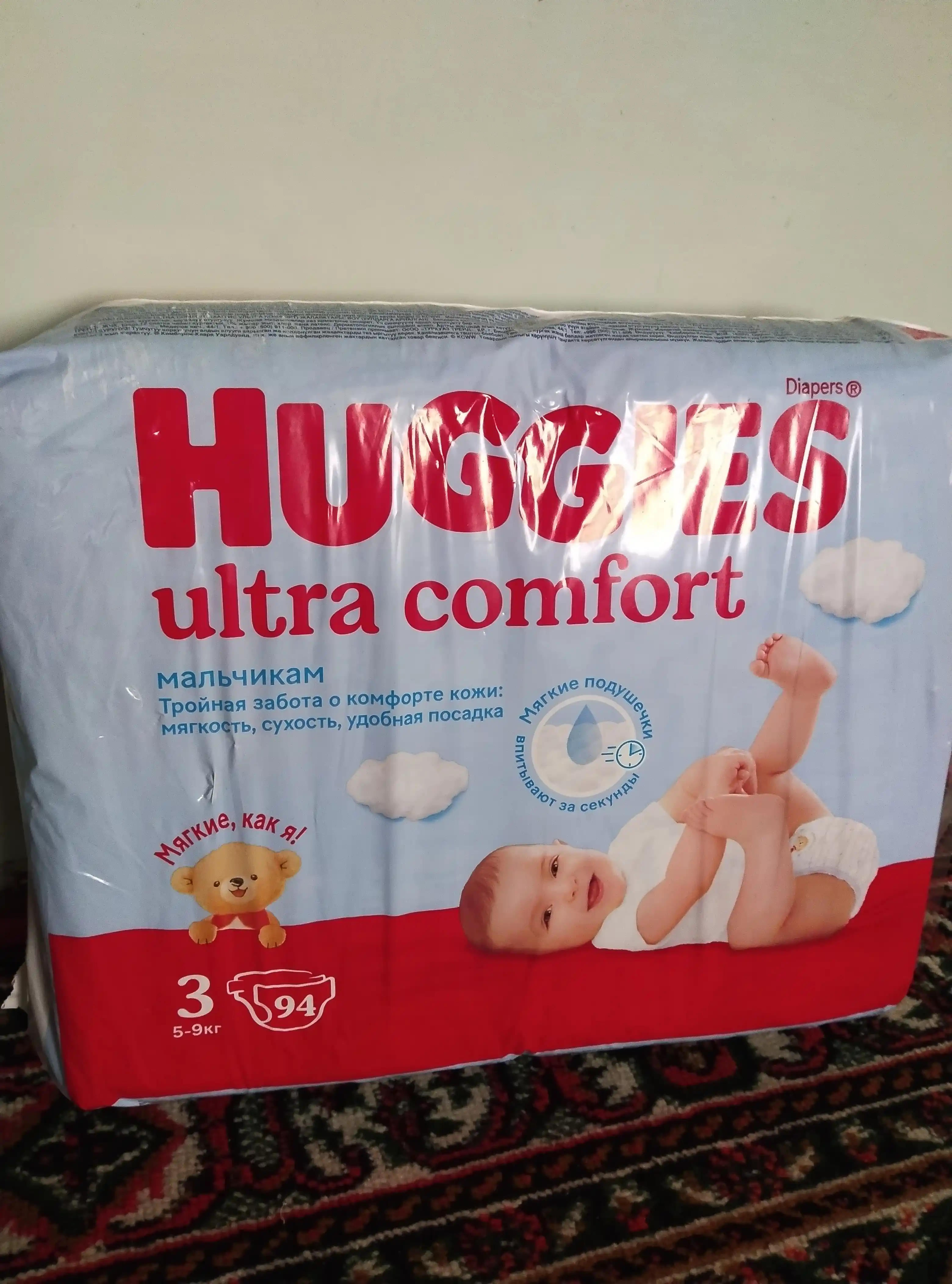 Подгузники Huggies Ultra Comfort для мальчиков 5-9кг, 3 размер, 94 шт