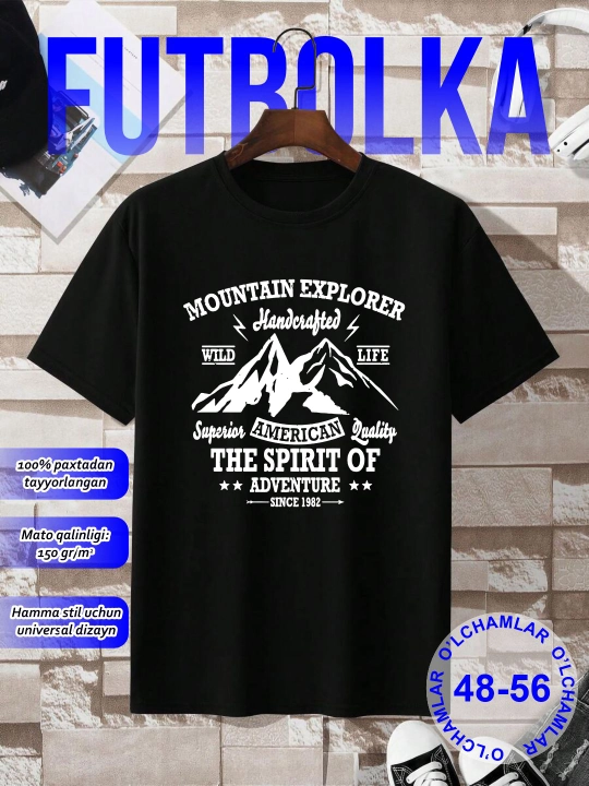 Qora futbolka, bosma bilan, paxta - 