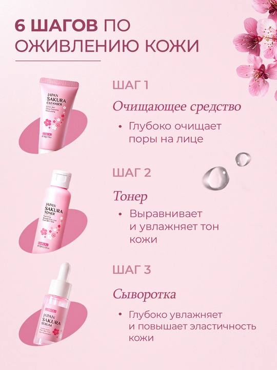 Sakura qarishga qarshi kosmetika sovg‘a to‘plami: atirgul ekstrakti bilan