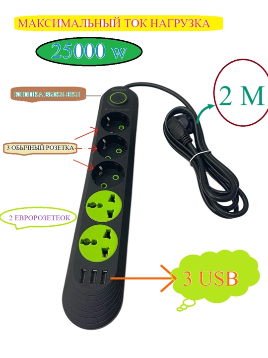 Сетевой фильтр F02U MAX, 2500 W - 
