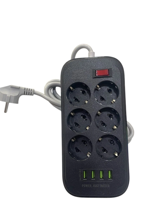 Удлинитель, 3 метра, 4 порта USB, 6 розеток