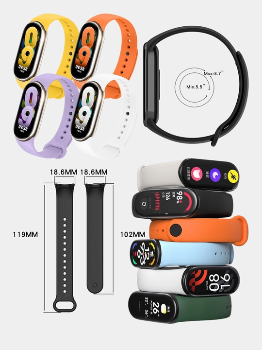 Silikonli tasmalari Xiaomi Mi band 8 va Xiaomi Mi band 9 soatlar uchun
