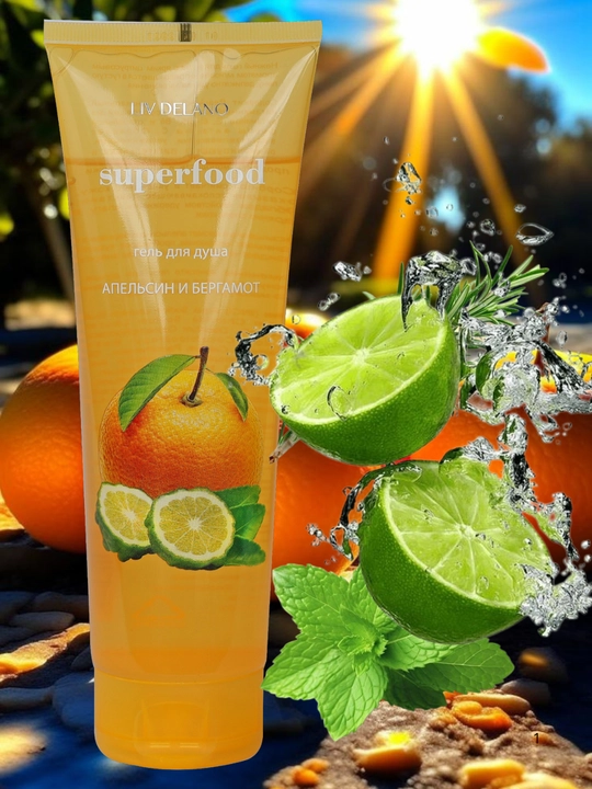 Dush uchun gel, apelsin va bergamot, 250 ml, parvarish