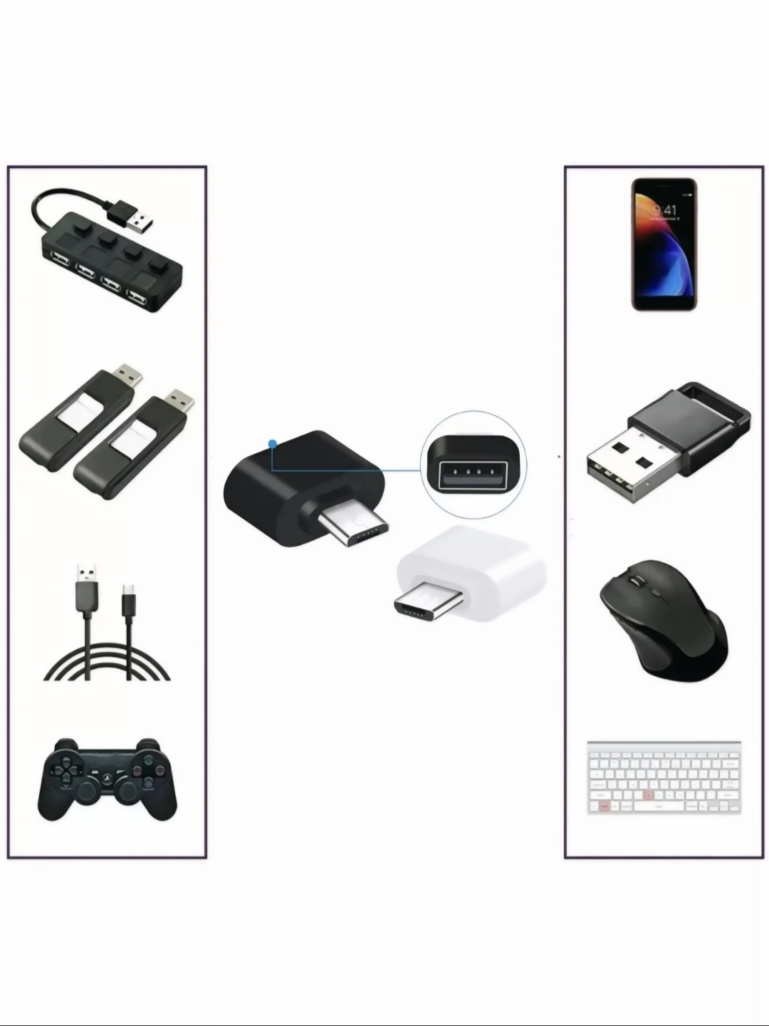 USB Type-C, USB Micro va USB Lightning adapteri