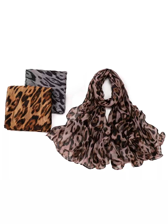 Шарф с леопардовым принтом, платок женский, булавка в подарок, 180x90 см, NA&DEN HIJAB