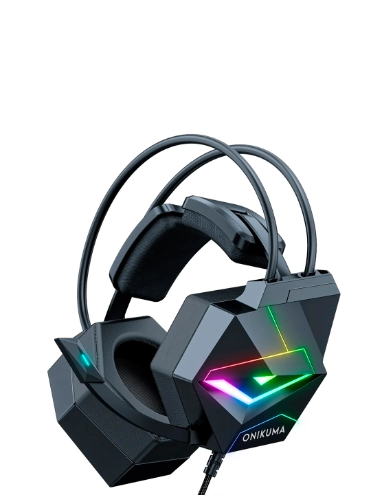 Геймерские наушники с микрофоном и подсветкой, USB/AUX 3.5 мм, Onikuma X20 7.1 Virtual, черные - 