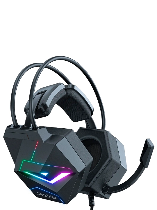 Onikuma X20 7.1 Virtual qora, mikrofonli va yoritgichli geymer quloqchinlari, USB/AUX 3.5 mm