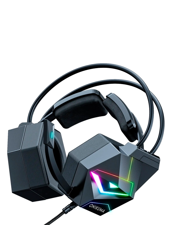 Onikuma X20 7.1 Virtual qora, mikrofonli va yoritgichli geymer quloqchinlari, USB/AUX 3.5 mm