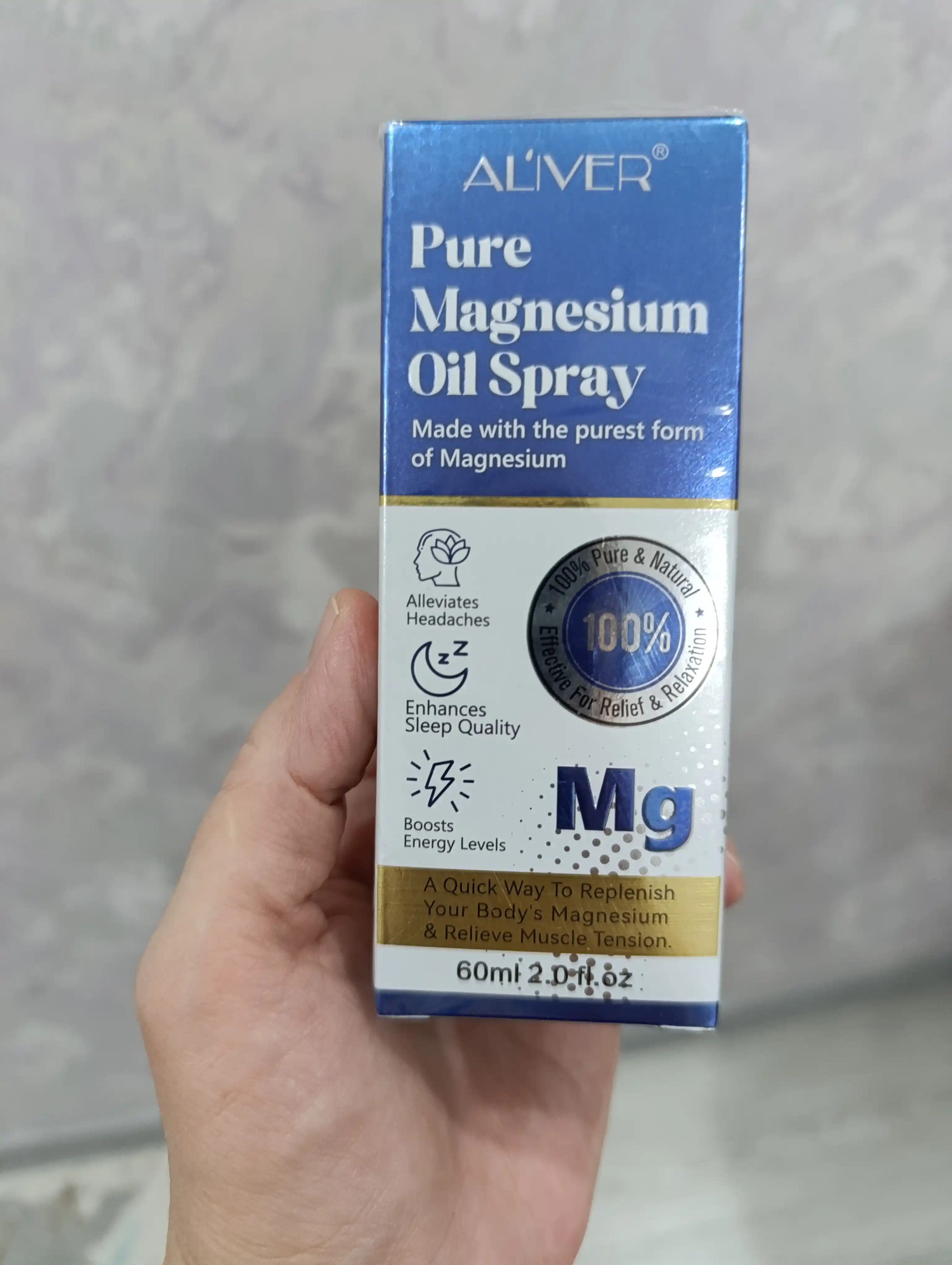ALIVER sof magniy moyi spreyi, 60 ml, uyquni yaxshilaydi, 100% tabiiy