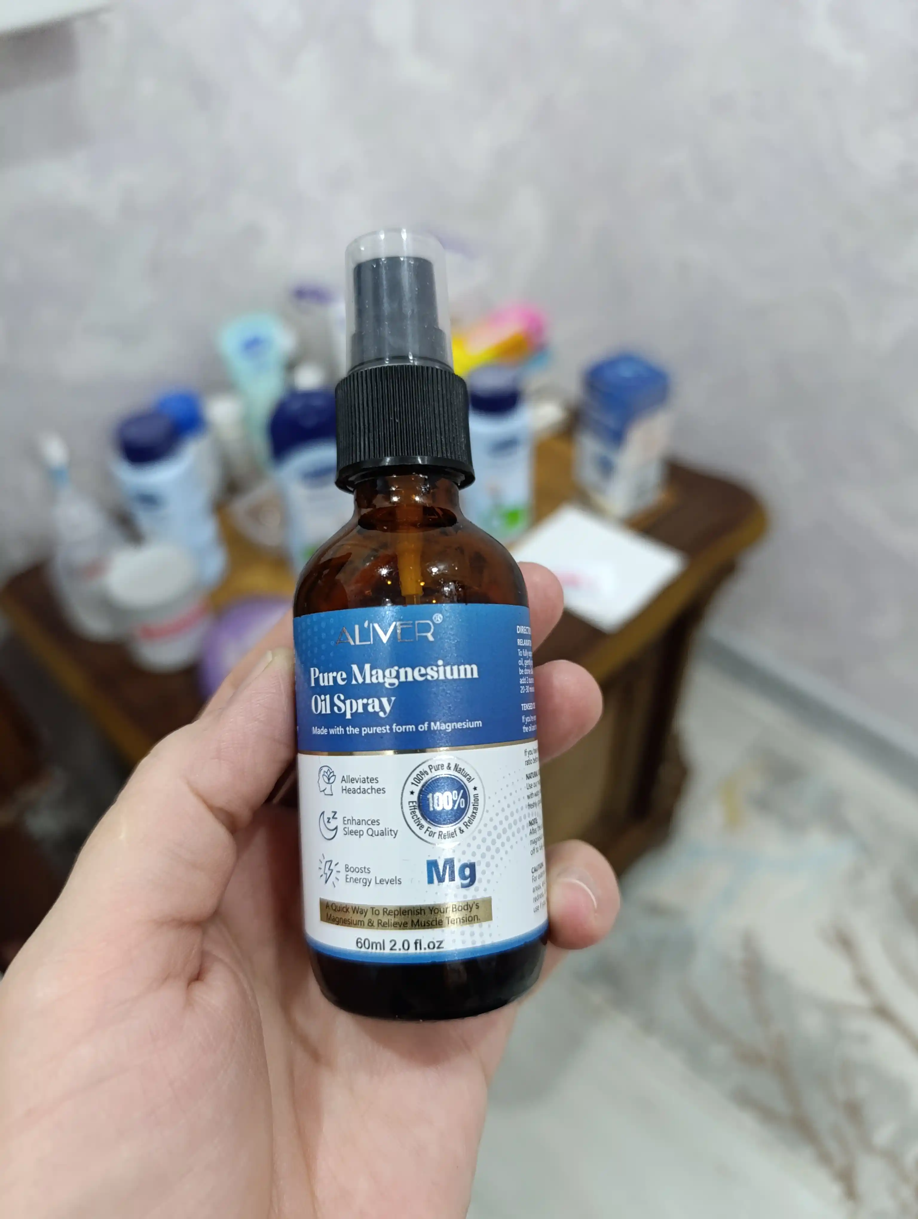 ALIVER sof magniy moyi spreyi, 60 ml, uyquni yaxshilaydi, 100% tabiiy