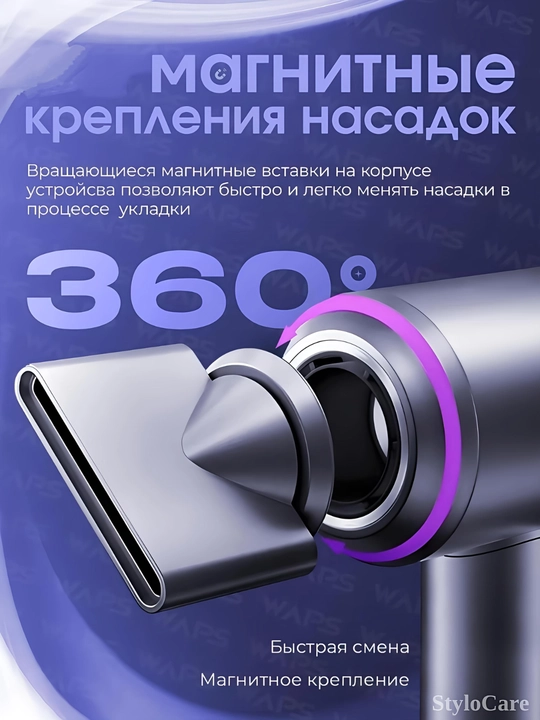 Фен для волос, профессиональный стайлер для сушки и укладки, с насадками, 5 в 1