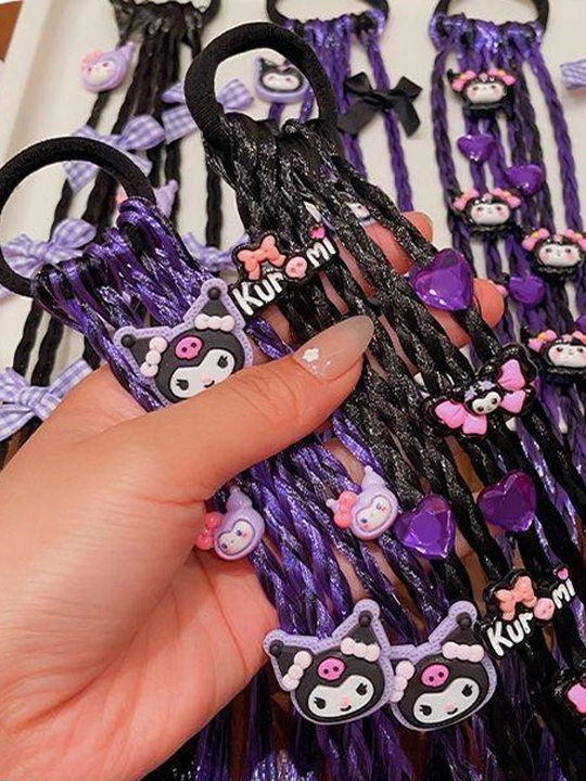 Косички на резинке Kuromi, канекалон, 6 косичек, 35 см