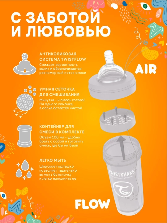 Twistshake antikolik shishasi, 180 ml va 260 ml