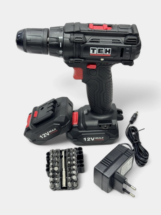 Akkumulyatorli shurup buragich TEH TDLI212S, ixcham, 12V - TEH, 1350 aylanish/min, 1.5 Ah