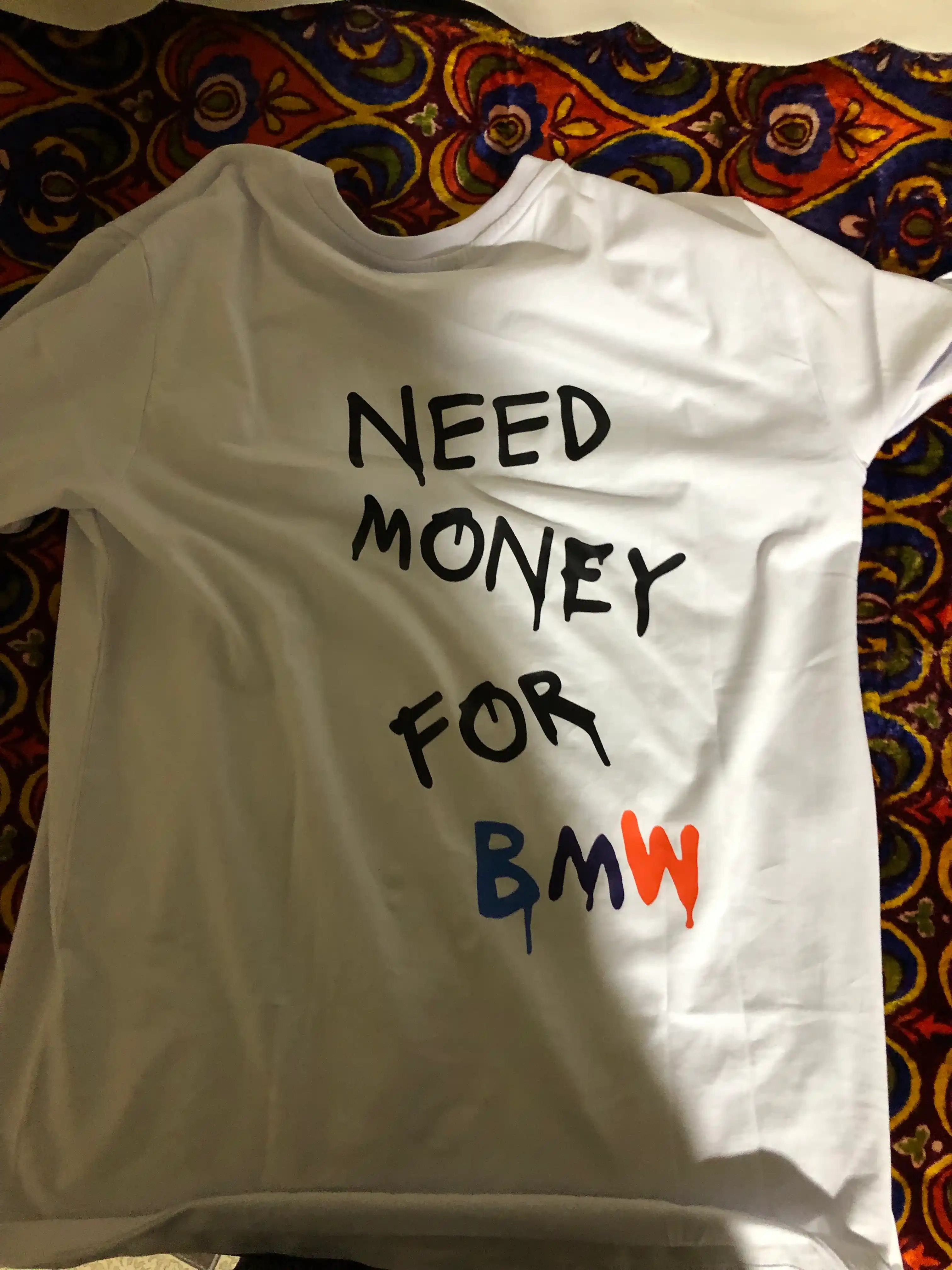 Futbolka uniseks, need money for porsche, bmw printlari bilan, 100% paxtadan