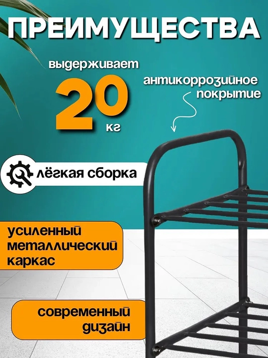 Этажерка для обуви NIKA ЭТК3, 3 полки, стеллаж, подставка, обувница металлическая