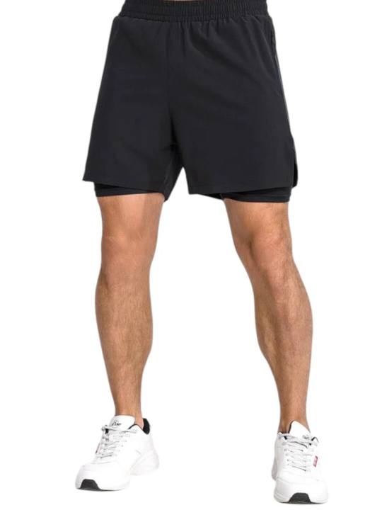 Erkaklar shortigi, ikki qavatli, mashq qilish, yugurish va fitnes uchun