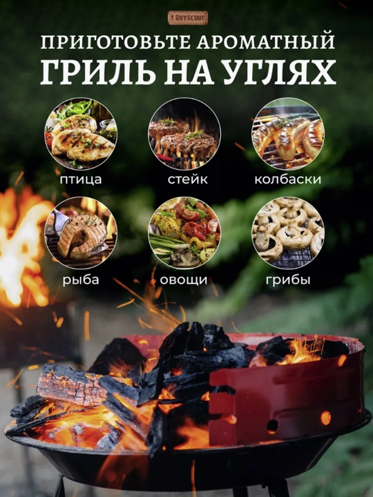 Mangal-barbekyu BoyScout, diametri 35.5 sm, balandligi 53 sm