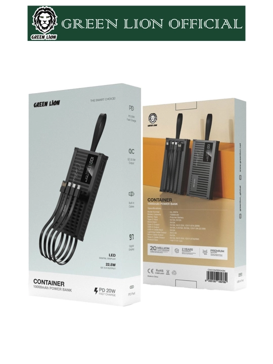 Portativ akkumulyator Green Lion Container 10000 mAh, tezkor quvvatlash 22,5W