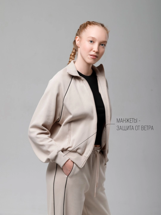 Ayollar kundalik sport kostyumi, ikki qismli, bomber va shimlar, S - L